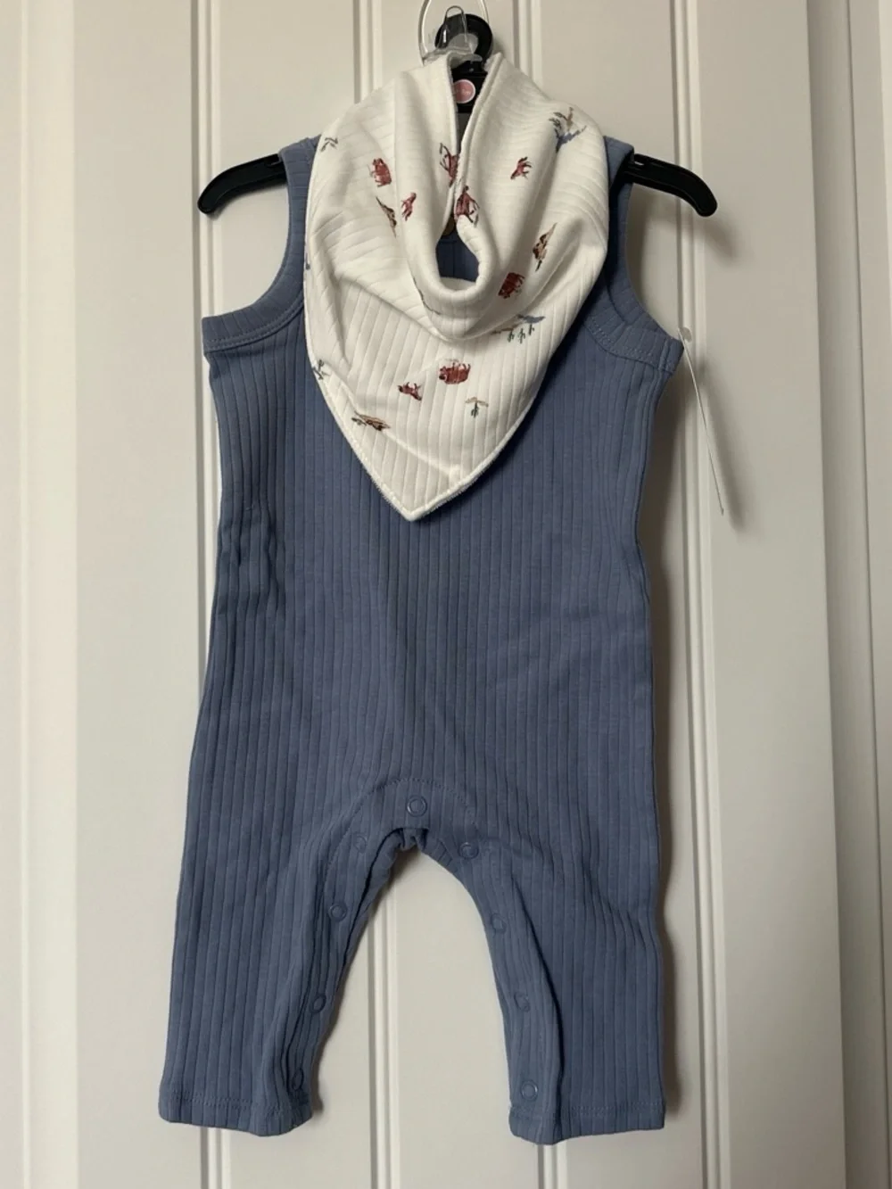 Kids Ribbed Sleeveless Romper with White Bandana Bib